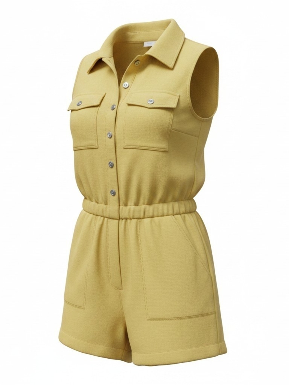 NICOLE MILLER | Linen Blend‎ Utility Shorts Romper Mustard Yellow Pockets | 4